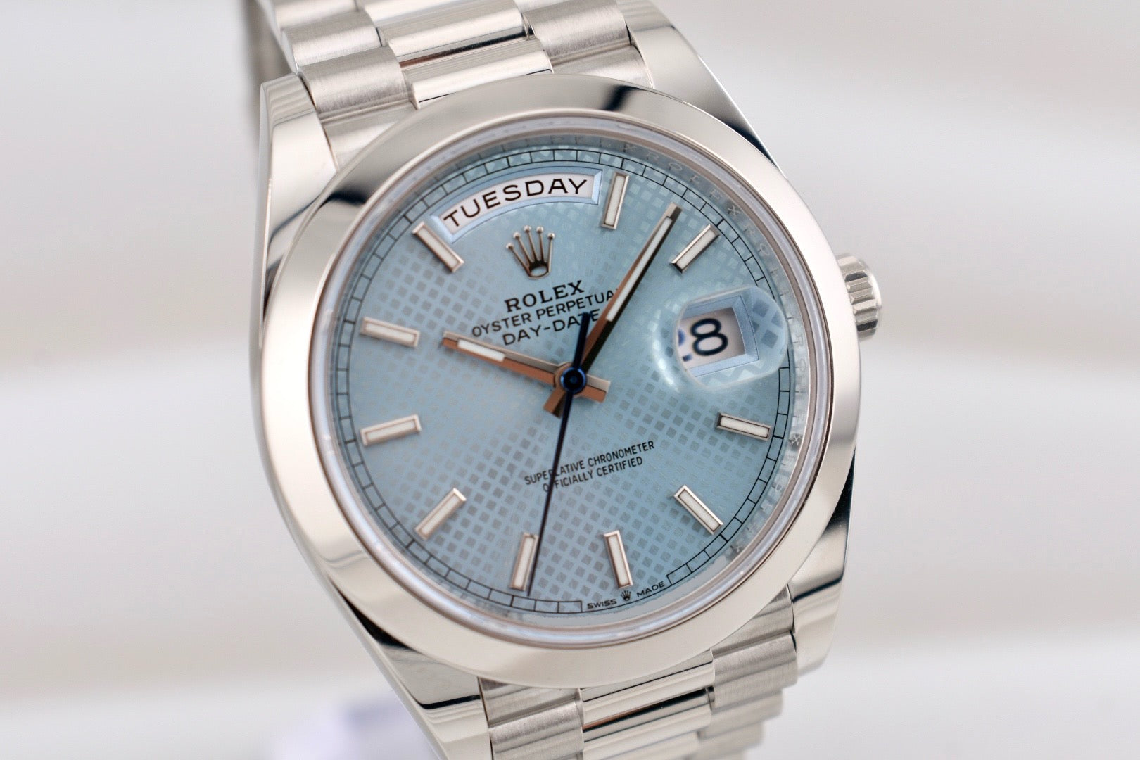 Rolex Day Date 40 Platinum Ice Blue Motif Dial 228206 2022