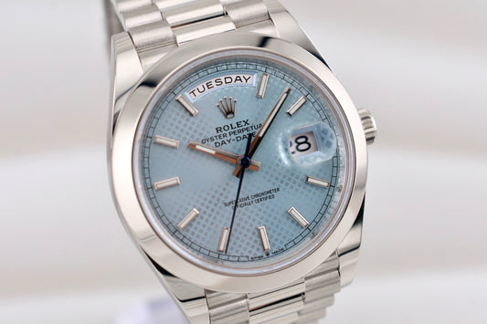 Rolex Day Date 40 Platinum Ice Blue Motif Dial 228206 2022