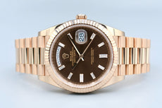 Rolex Day Date 40 Everose Gold Chocolate Baguette Diamond Dial 228235 2023