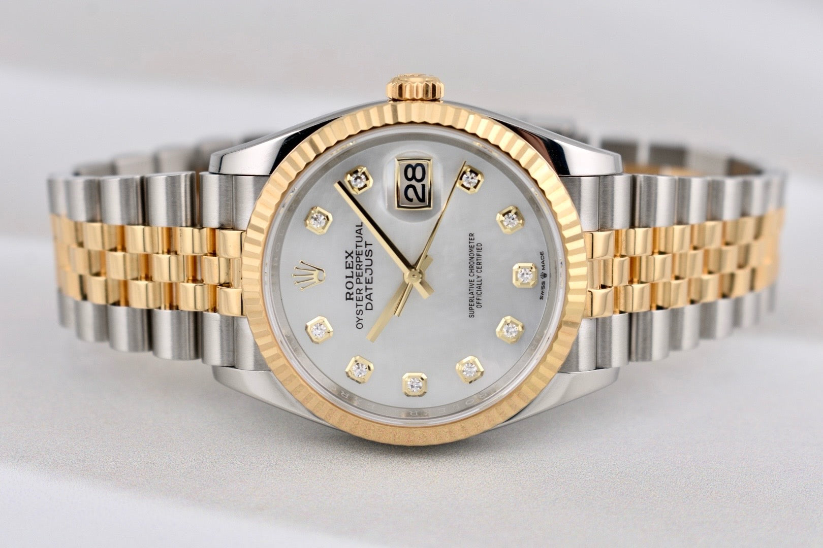 Rolex Datejust 36 Two Tone Yellow Gold Mother of Pearl Diamond Dial 126233 2025