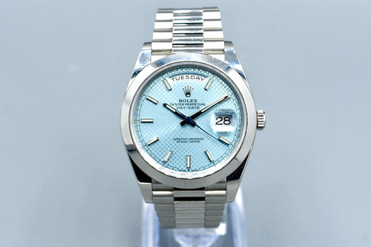 Rolex Day Date 40 Platinum Ice Blue Motif Dial 228206 2022