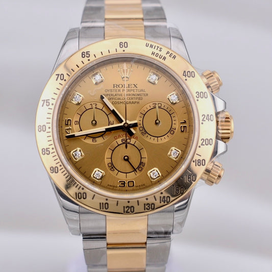Rolex Cosmograph Daytona Two Tone Yellow Gold Champagne Diamond Dial 116503 2014