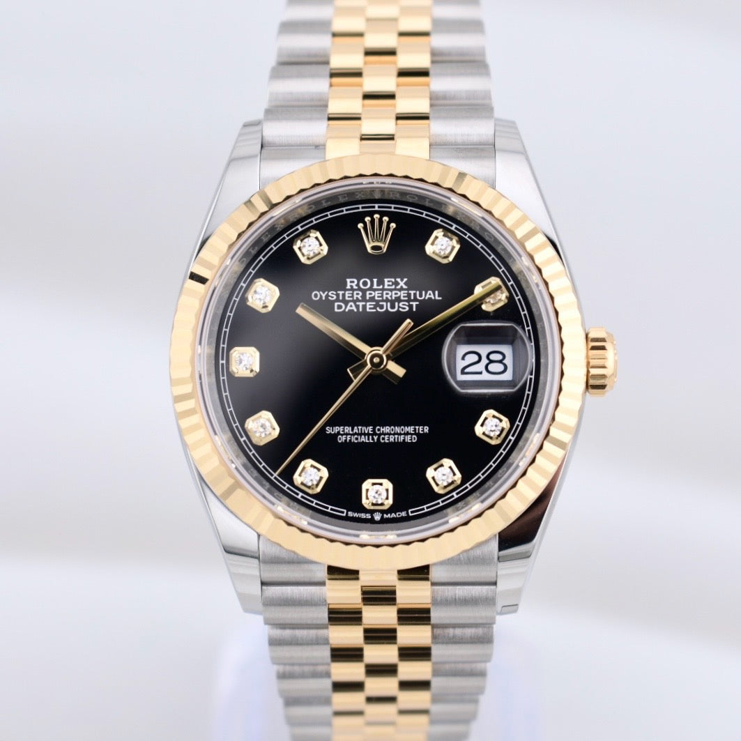 Rolex Datejust 36 Black Diamond Dial Two Tone Yellow Gold 126233 2025