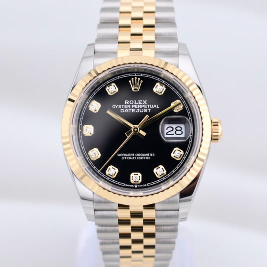 Rolex Datejust 36 Black Diamond Dial Two Tone Yellow Gold 126233 2025