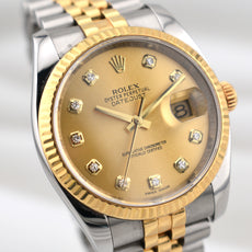 Rolex Datejust 36 Two Tone Champagne Diamond Dial Super Jubilee 116233 2013