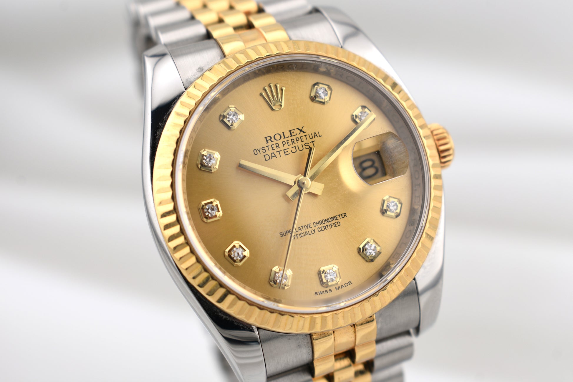 Rolex Datejust 36 Two Tone Champagne Diamond Dial Super Jubilee 116233 2013