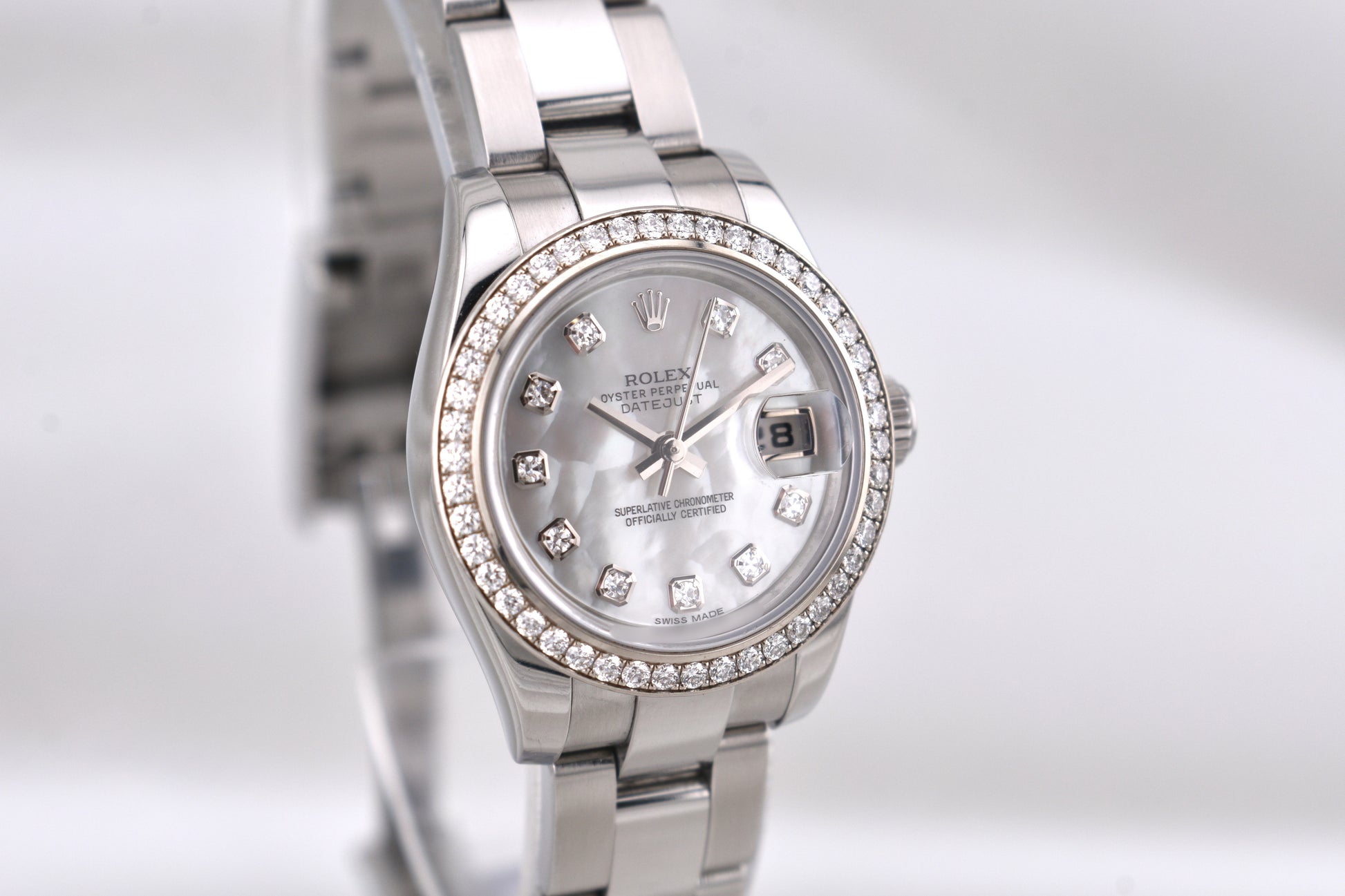 Rolex Lady Datejust 28 Mother of Pearl Diamond Dial Factory Diamond Bezel 179384RBR