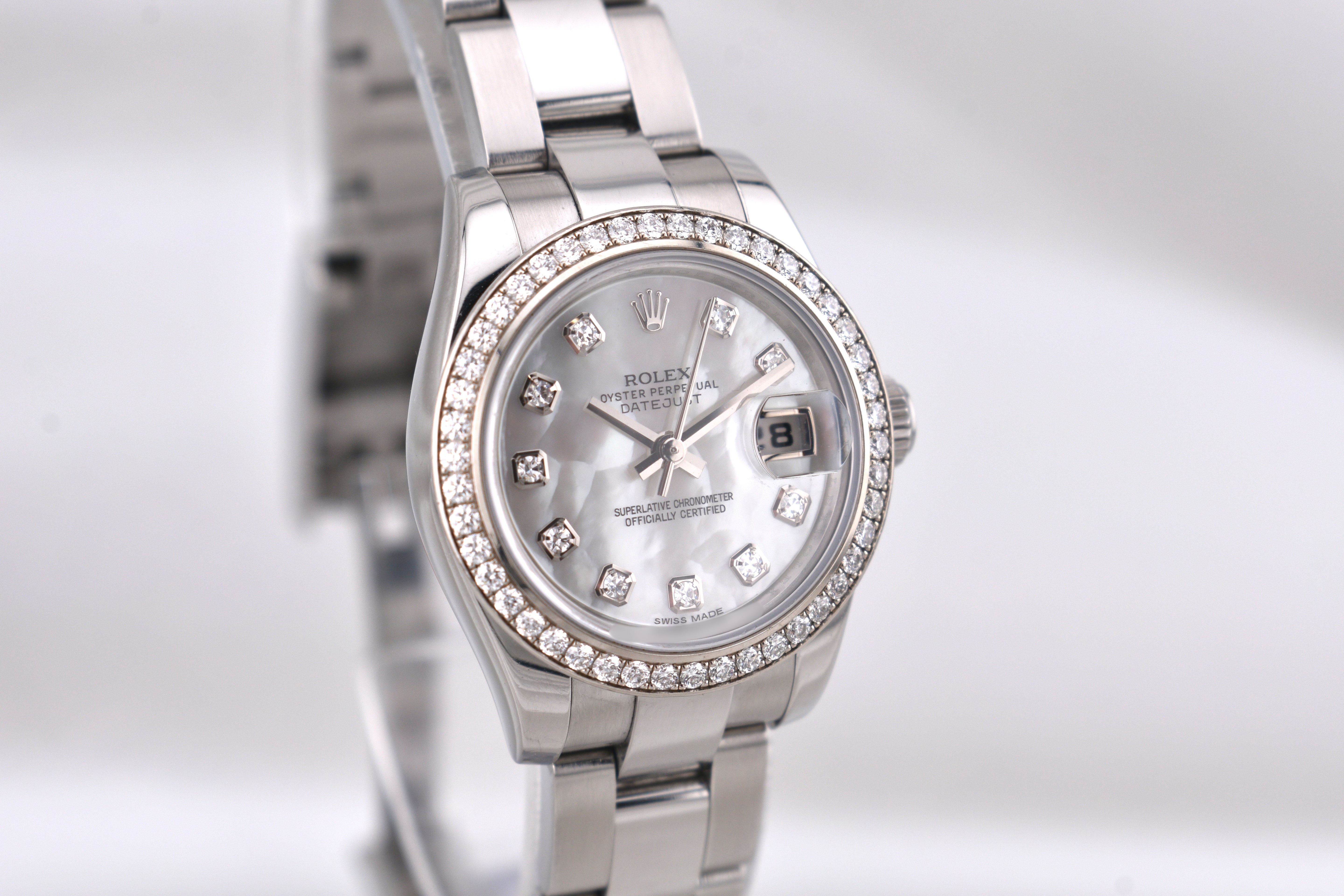 Rolex Lady Datejust 28 Mother of Pearl Diamond Dial Factory Diamond Bezel 179384RBR