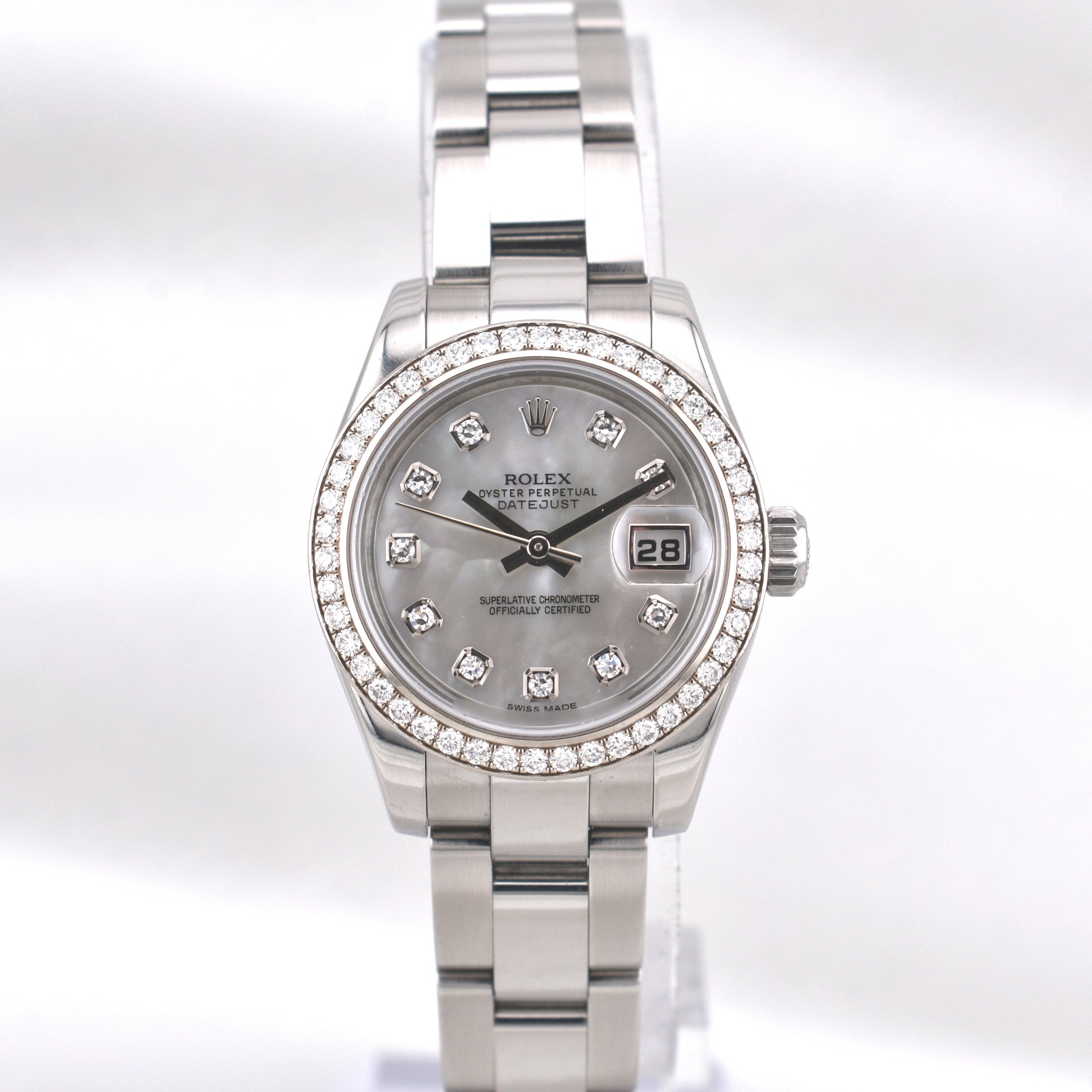 Rolex Lady Datejust 28 Mother of Pearl Diamond Dial Factory Diamond Bezel 179384RBR