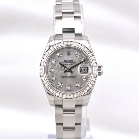 Rolex Lady Datejust 28 Mother of Pearl Diamond Dial Factory Diamond Bezel 179384RBR