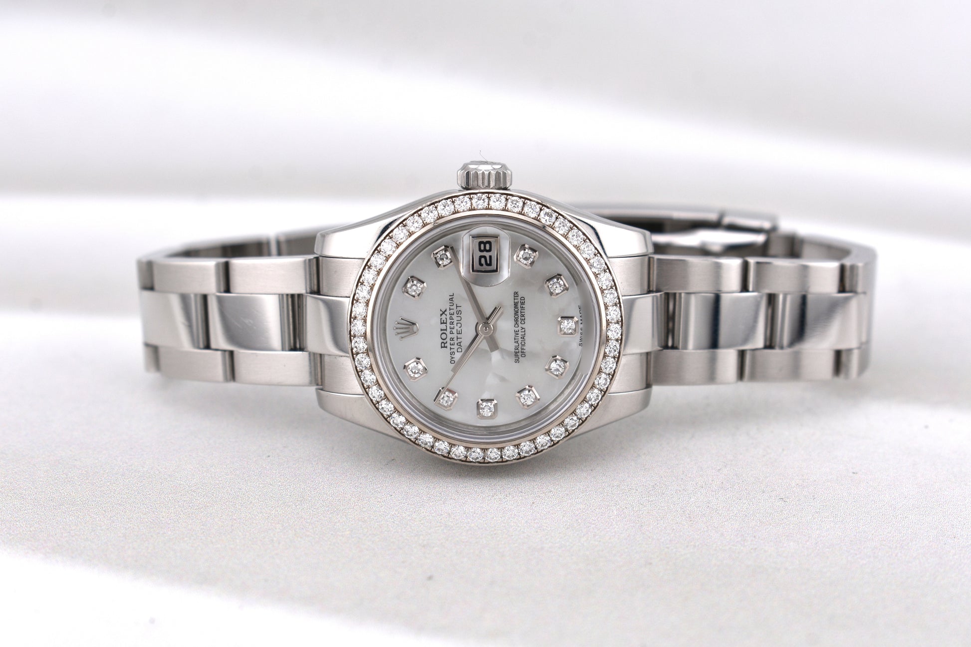 Rolex Lady Datejust 28 Mother of Pearl Diamond Dial Factory Diamond Bezel 179384RBR