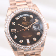 Rolex Day Date 36 Rose Gold Chocolate Baguette Diamond Dial 128345RBR 2023