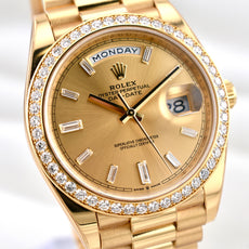 Rolex Day Date 40 Yellow Gold Champagne Baguette Diamond Dial 228348RBR 2024