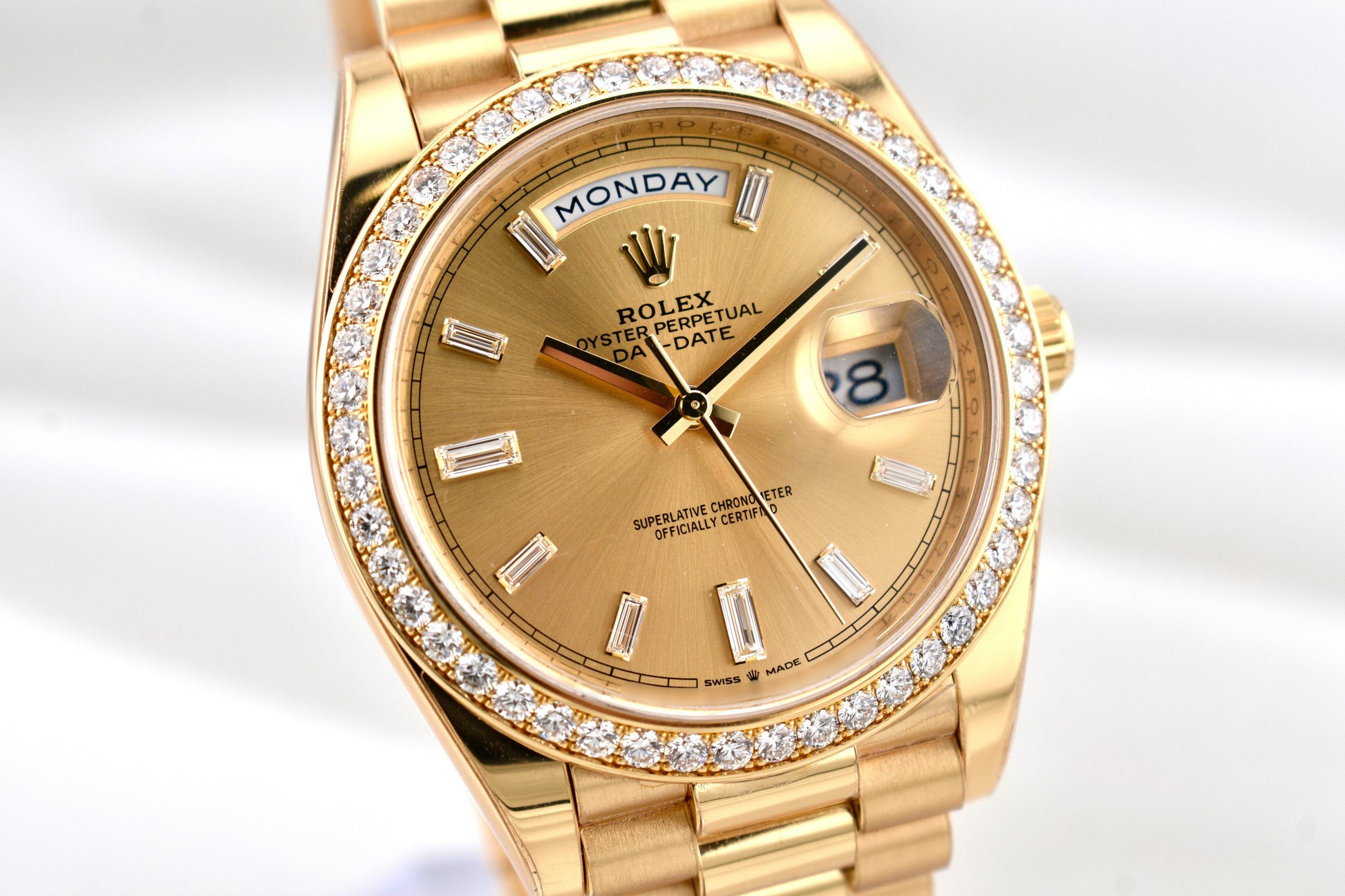 Rolex Day Date 40 Yellow Gold Champagne Baguette Diamond Dial 228348RBR 2024