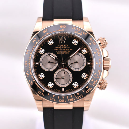 Rolex Cosmograph Daytona Everose Gold Oysterflex Black Diamond Dial 126515LN 2025