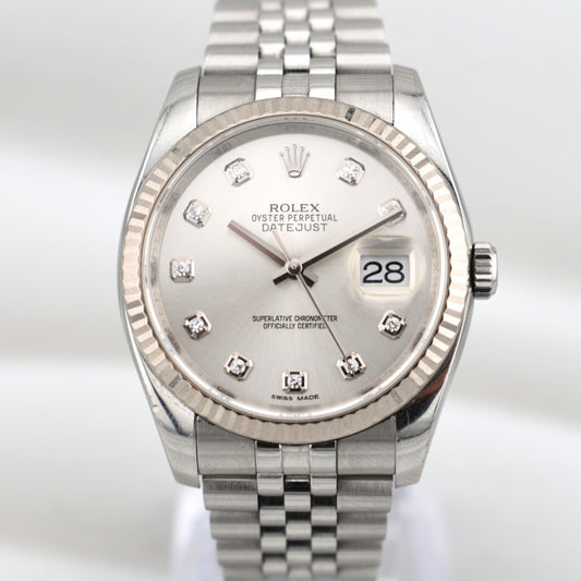 Rolex Datejust 36 Silver Diamond Dial Super Jubilee Band 116234 2015