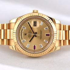 Rolex Day Date II Champagne Ruby Baguette Dial 218238 2015