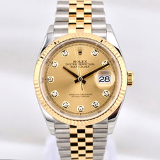 Rolex Datejust 36 Champagne Diamond Dial Two Tone Yellow Gold 126233 2022