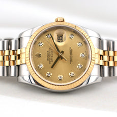 Rolex Datejust 36 Two Tone Champagne Diamond Dial Super Jubilee 116233 2013