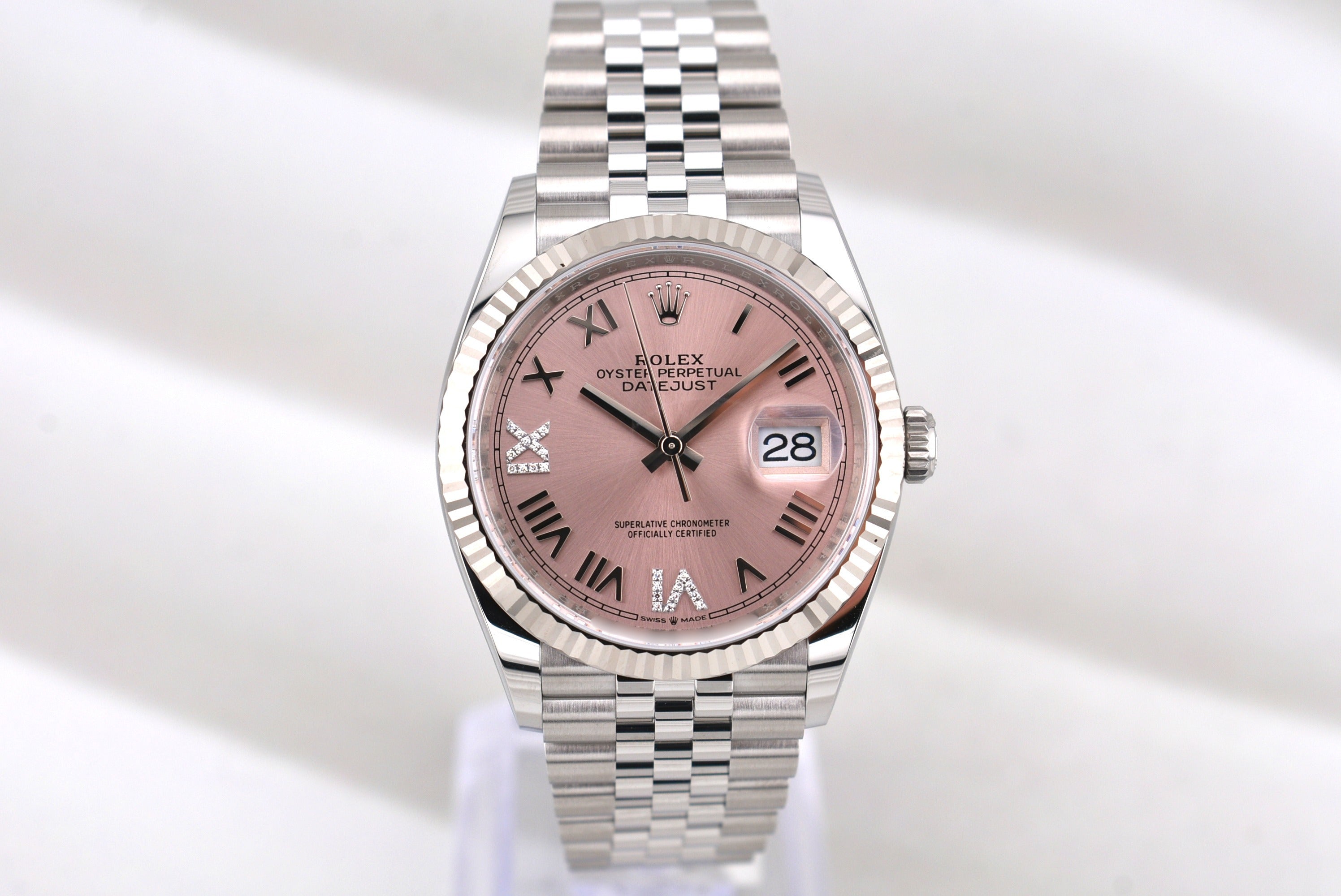 Rolex Datejust 36 Pink Roman Numeral Diamond Dial Jubilee Band 126234 2026